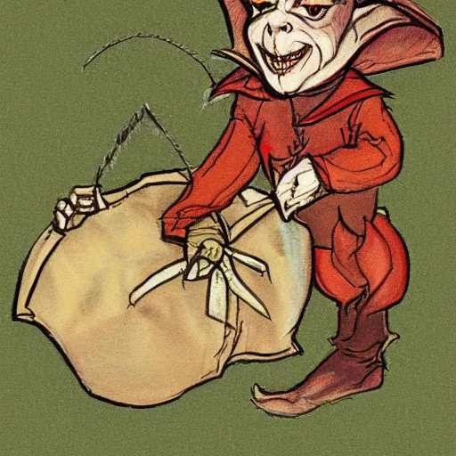 Prompt: detailing trot card style illustration of goblin by by Pamela Colman Smith