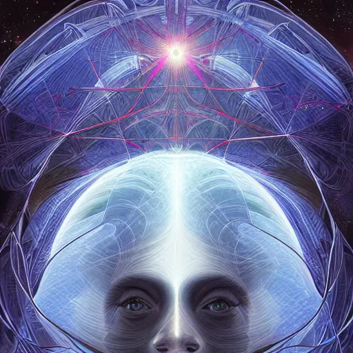 Prompt: beautiful portrait of intelligence of science, spatial space deformation in latent space, math art, astral plane, by artgerm and ( dan mumford ) and gustave dore, vray, cgsociety