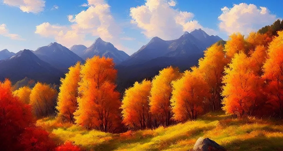 Image similar to (((((a gorgeous hillside in the autumn, trees, mountains))))) by Sylvain Sarrailh!!!!!!!!!!!!!!!!!!!!!!!!!!!