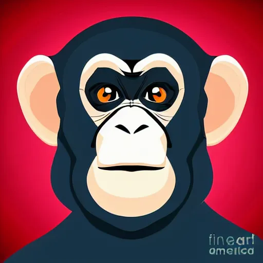 Prompt: portrait cartoon monkey red background digital art