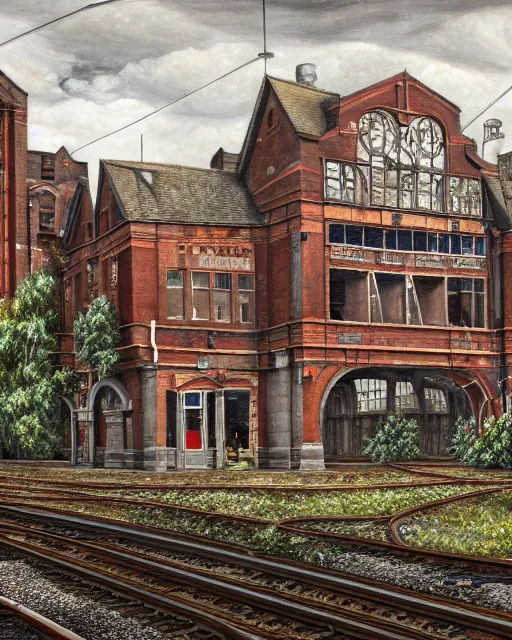 Image similar to a beautiful detailed painting of urbex nature architecture unfinished building industrial architecture railway station by stanley spencer, san andreas, archdaily, wallpaper, highly detailed, trending on artstation.