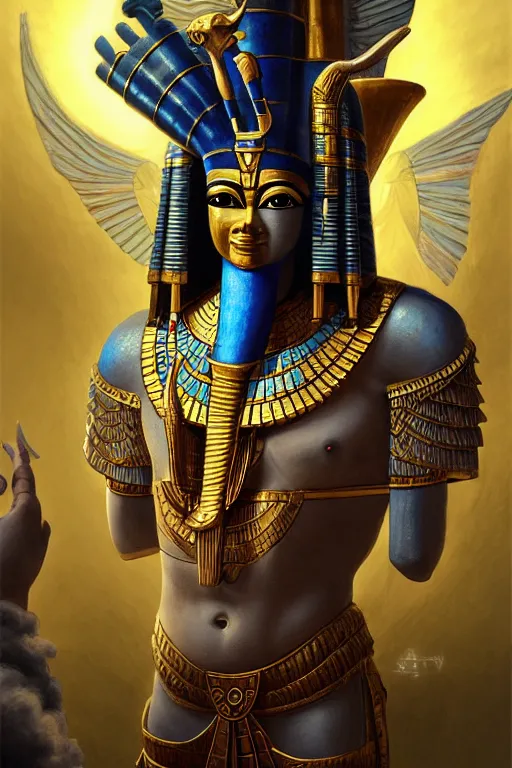 Image similar to egypt god osiris, god of the underworld, highly detailed, d & d, fantasy, highly detailed, digital painting, trending on artstation, concept art, sharp focus, illustration, global illumination, ray tracing, realistic shaded, art by artgerm and greg rutkowski and fuji choko and viktoria gavrilenko and hoang lap, sunny