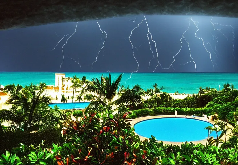 Image similar to Palace of the chalice, refracted sparkles, motion blur, accidental pic, thunderstorm, greek pool, beach and Tropical vegetation on the background major arcana sky, 2005 blog, dslr camera IMG_4016