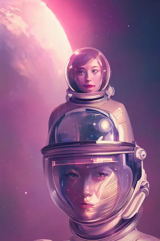 Image similar to portrait armored astronaut girl, floating on spaceship command room viewing galaxy, ssci-fi neon light and fantasy, intricate and very very beautiful and elegant, highly detailed, digital painting, artstation, concept art, smooth and sharp focus, illustration, art by tian zi and WLOP and alphonse mucha