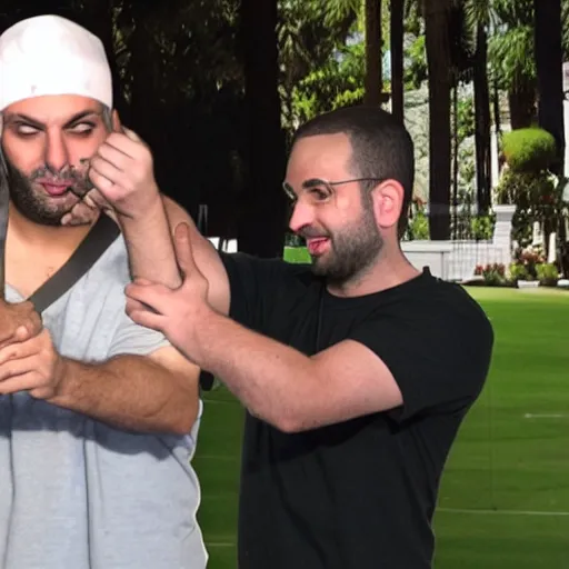 Prompt: ethan klein h3 beheading andrew tate on camera