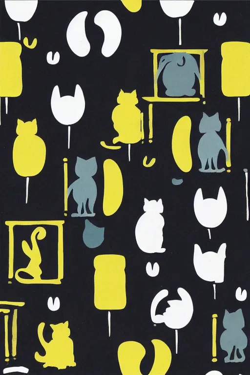 Image similar to mid century oil painted background modern black cat 5 0 s style colors