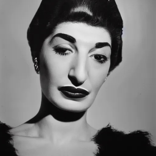 Prompt: portrait photo of Maria Callas, surreal pose, by Ron Haviv, 8k