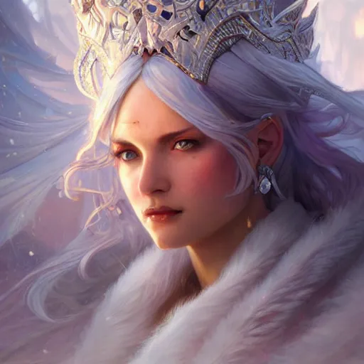 Image similar to ice goddess, D&D, highly detailed, digital painting, artstation, concept art, sharp focus, illustration, cinematic lighting, art by artgerm and greg rutkowski and alphonse mucha