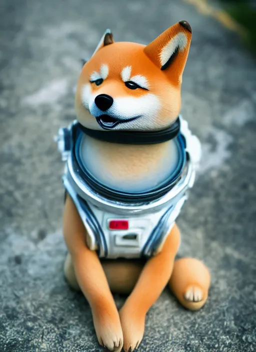 Image similar to a fantasy character with a cute shiba inu head and an astronaut body ， cinematic ， unreal 5 ， photography ， 5 5 mm ， aperture f 1. 4