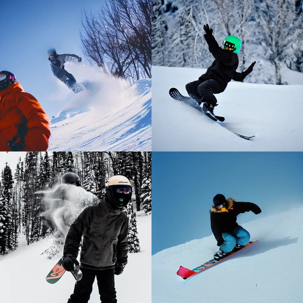 Prompt: photograph of sauron snowboarding, taken with Minolta X700 with Minolta MC Rokkor-PF 55mm f/1.7 Prime Lens