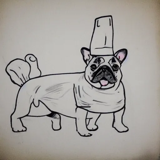 Image similar to french bulldog chef attire,? one line drawing