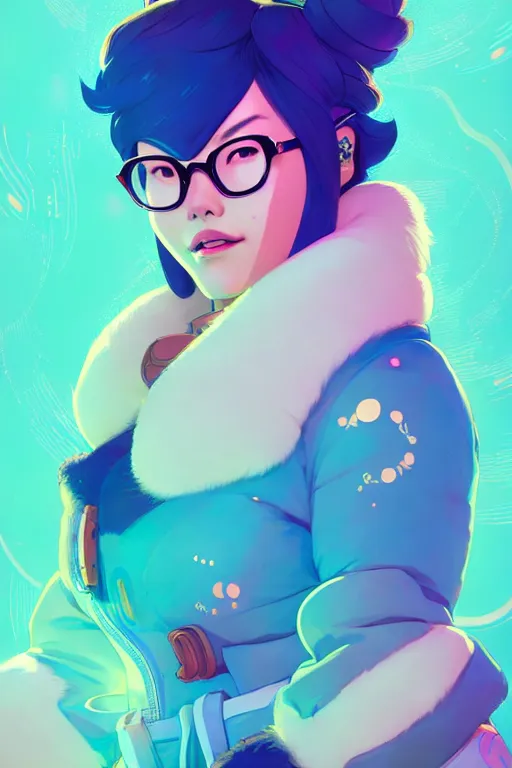 Prompt: portrait of beautiful mei eskimo from overwatch!! artstation winner by victo ngai, kilian eng and by jake parker, by conrad roset, swirly vibrant color lines, winning award masterpiece, fantastically gaudy, aesthetic octane render, 8 k hd resolution
