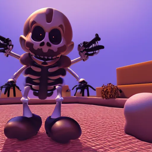 Image similar to A skeleton in the game Super Mario 64, unreal engine, highly detailed, vray, 8k
