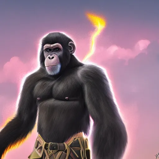 Prompt: fury art, an anthro ape wearing a large cape, exploding background, 3 d, 8 k, extremely detailed, trending on furaffinity, trending on artstation, award winning, sharp focus, illustration