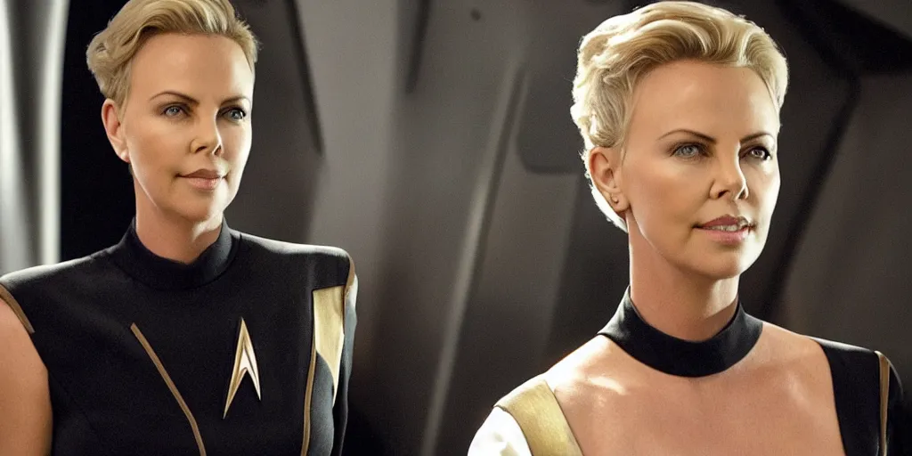 Image similar to Charlize Theron is the captain of the starship Enterprise in the new Star Trek movie