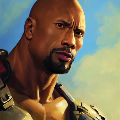 Image similar to greg manchess portrait painting of fully armored the foundation aka dwayne the rock johnson as overwatch character, medium shot, asymmetrical, profile picture, organic painting, sunny day, matte painting, bold shapes, hard edges, street art, trending on artstation, by huang guangjian, gil elvgren, ruan jia, greg rutkowski, gaston bussiere