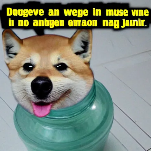 Prompt: doge trapped in mason jar funny meme