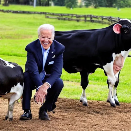 Image similar to president biden milking a cow, ultra realistic, 8 k, ultra details, highly detailed face, sharp focus