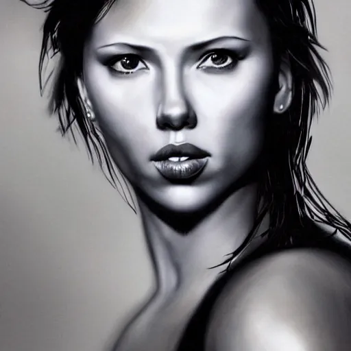 Image similar to Scarlet Johansson as Lara Croft highly detailed headshot Portrait.