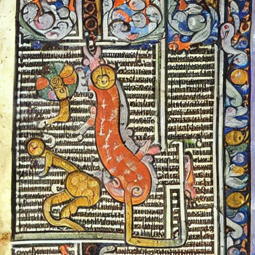 Prompt: mozarbic art of cats, illustration from a mozarabic bible, 1 0 th century leon.