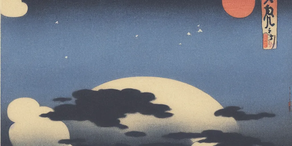Image similar to cloudy night sky by ohara koson, 1 9 1 0