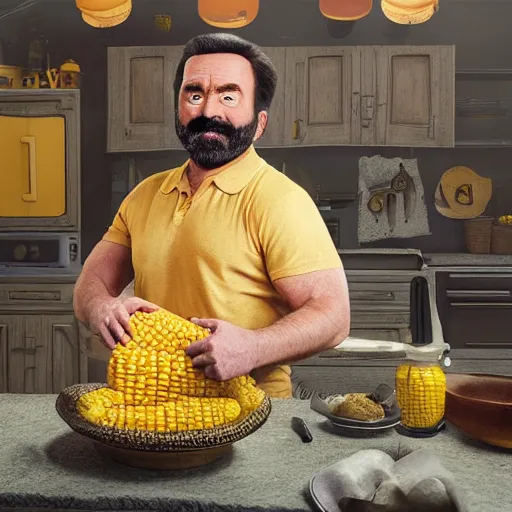 Prompt: hyperrealistic dslr film still of billy mays disguised as ( corn on the cob ), stunning 8 k octane comprehensive 3 d render, inspired by istvan sandorfi & greg rutkowski & unreal engine, perfect symmetry, dim volumetric cinematic lighting, extremely hyper - detailed, incredibly real lifelike attributes & flesh texture, intricate, masterpiece, artstation, stunning