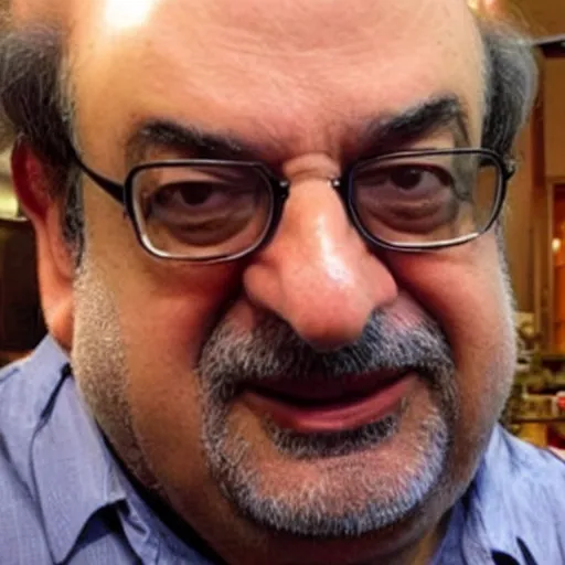 Prompt: selfie of salman rushdie with phone