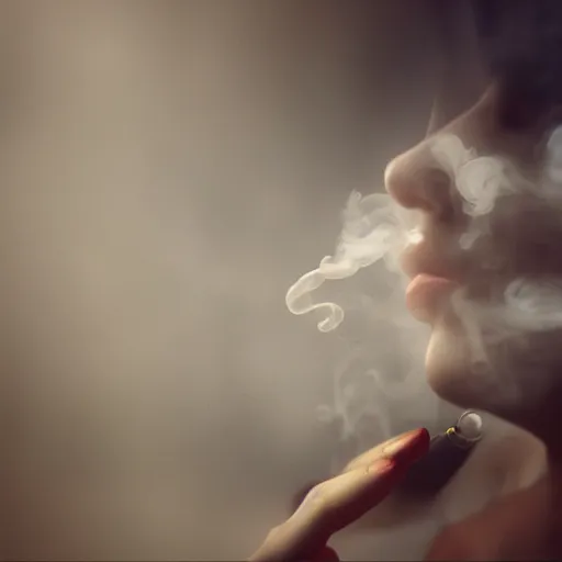 Image similar to a beautiful photo of a smoking person. smoke. impressionism. matte painting. octane render