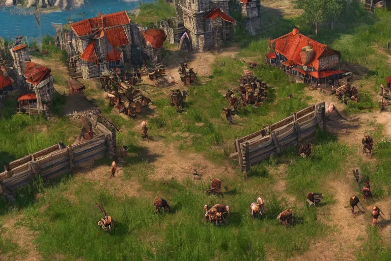 Image similar to the witcher 3 in the style of age of empires the rise of rome, highly - detailed, remastered, 8 k, realistic, unreal engine 5, light effect, magnificent