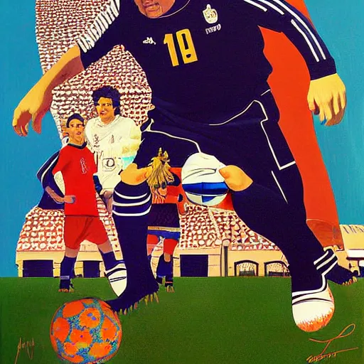 Image similar to painting of diego maradona very detailled, by artgem, botticelli and victo ngai