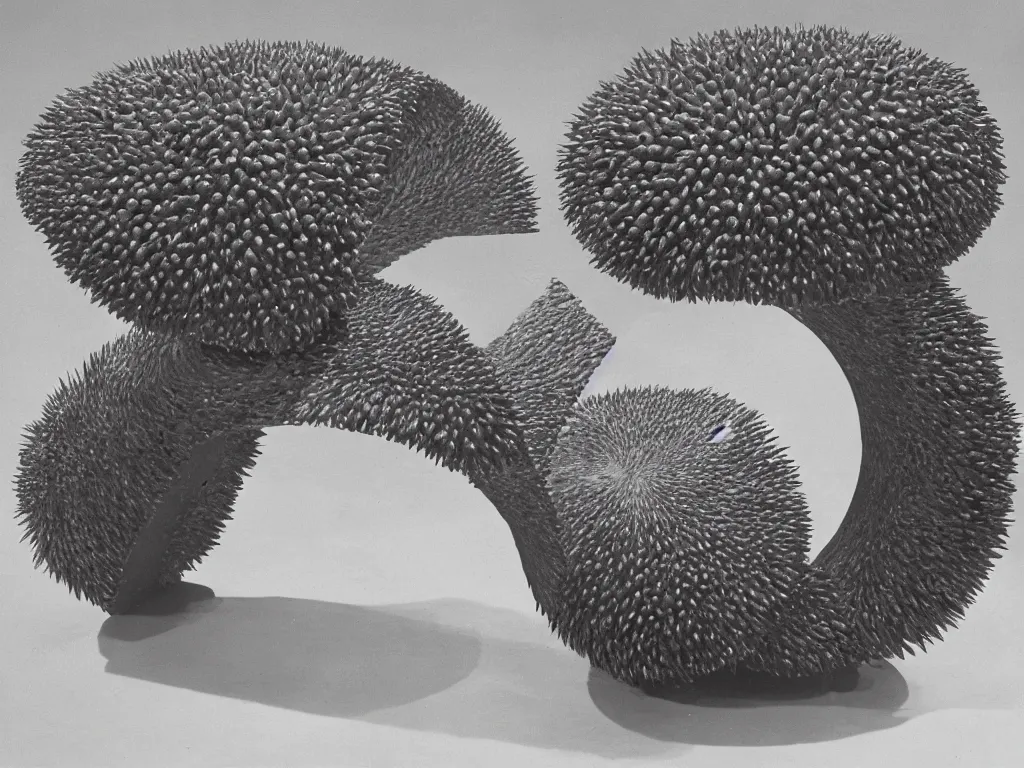 Prompt: round brutalist stone chair in the shape of sea urchin. karl blossfeldt, salvador dali