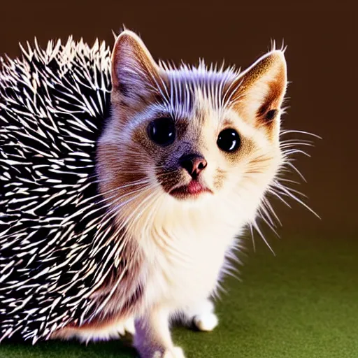 Prompt: a feline hedgehog - cat - hybrid, animal photography