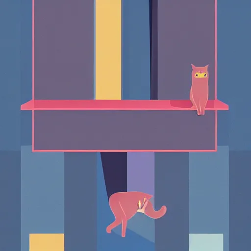 Prompt: a cat walking on the roof of a building, a minimalist painting by Emiliano Ponzi, behance, bauhaus, isometric, matte drawing, flat shading