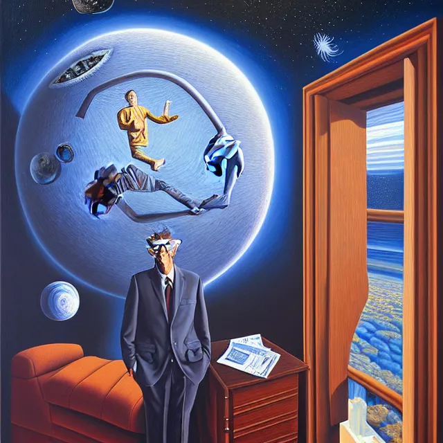 Prompt: an oil on canvas portrait painting of bill gates, surrealism, surrealist, cosmic horror, rob gonsalves, high detail