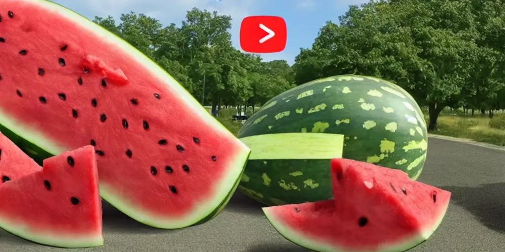 Image similar to YouTube thumbnail about giant watermelon rampage town