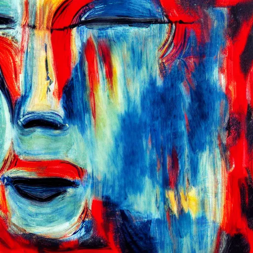 Prompt: chaotic abstract expressionism painting of a face, blue color palette