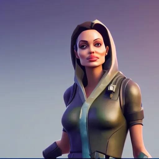 Image similar to Angelina Jolie as a fortnite character, 8k, octane render