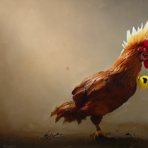 Image similar to expressive oil painting of ( ( ( rooster ) ) ) pikachu chimera, by jean - baptiste monge, octane render by yoshitaka amano, by greg rutkowski, by artgerm