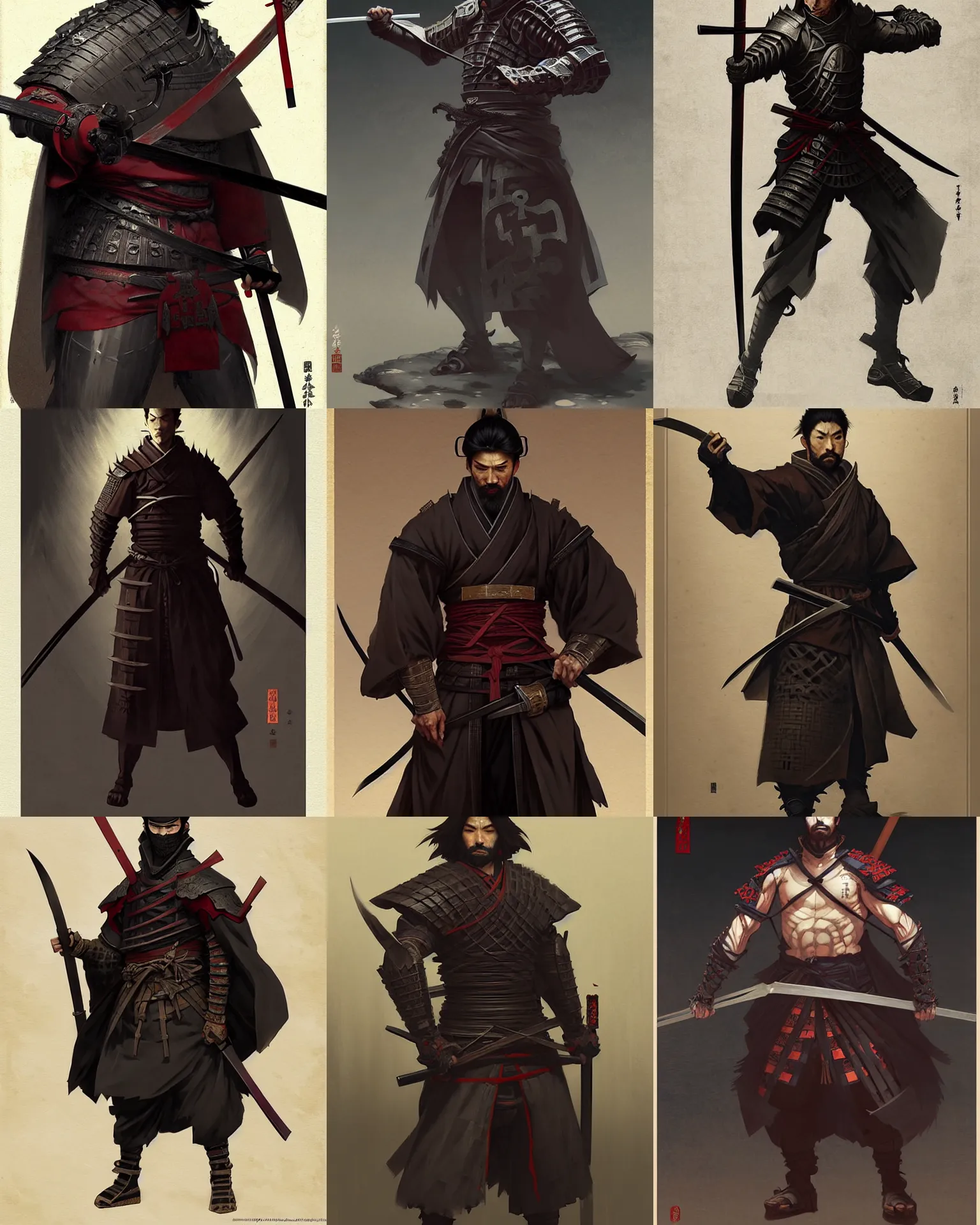 Prompt: full body portrait medieval japan ronin, male, musculine, evil, deadly danger, fine details, realistic shaded lighting poster by greg rutkowski, magali villeneuve, artgerm, jeremy lipkin and michael garmash and rob rey