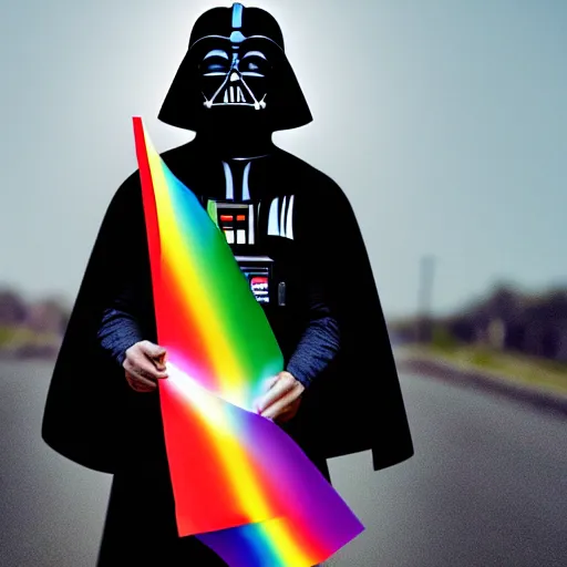 Image similar to photo of darth vader holding a gay pride flag