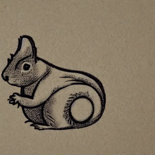 Prompt: woodblock etch of the most chubby cute squirrel ever, this cute chunky monster has rolls, Epic Vermin