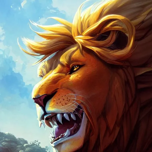 Image similar to a giant red lion,with a mane made of golden chains,Character design by charlie bowater, ross tran, artgerm, and makoto shinkai, detailed, inked, western comic book art, 2021 award winning painting,digital art,ultra realistic,ultra detailed,art by greg rutkowski,detailed face,glorious,hyperdetailed,photorealistic,deviantart,artstation