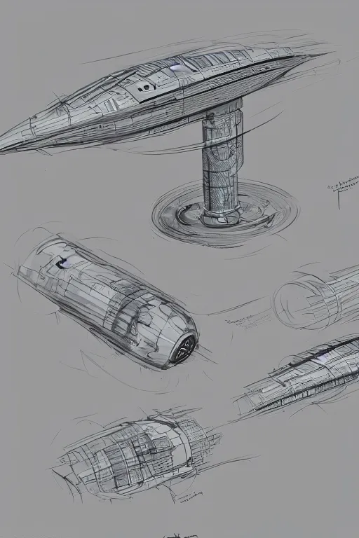 Image similar to a design project of a warp drive, sketch, detailed project, industrial, high quality, highly detailed, 8 k, sci fi, realistic, sketchbook, concept art, functional