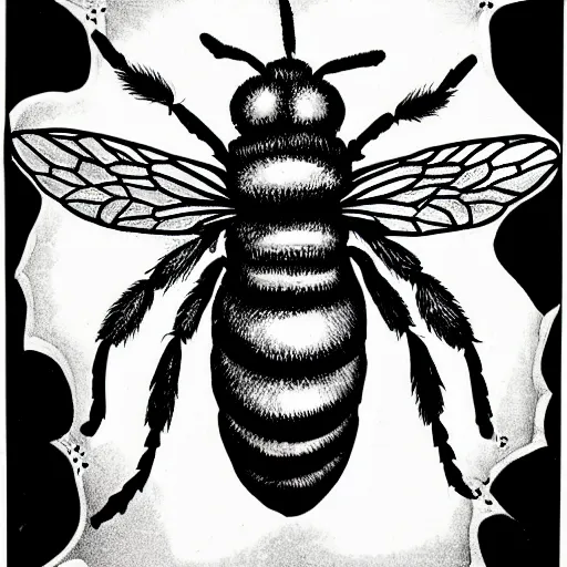 Image similar to bee sting elsa princess, black and white, botanical illustration, black ink on white paper, bold lines