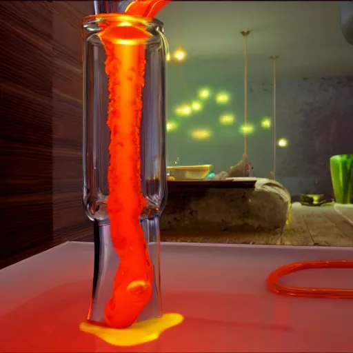 Prompt: transparent long continuous lava lamp shaped like plumbing pipes with gelatinous liquids flowing inside, playful, happy hardcore, 8 k, render by pixar