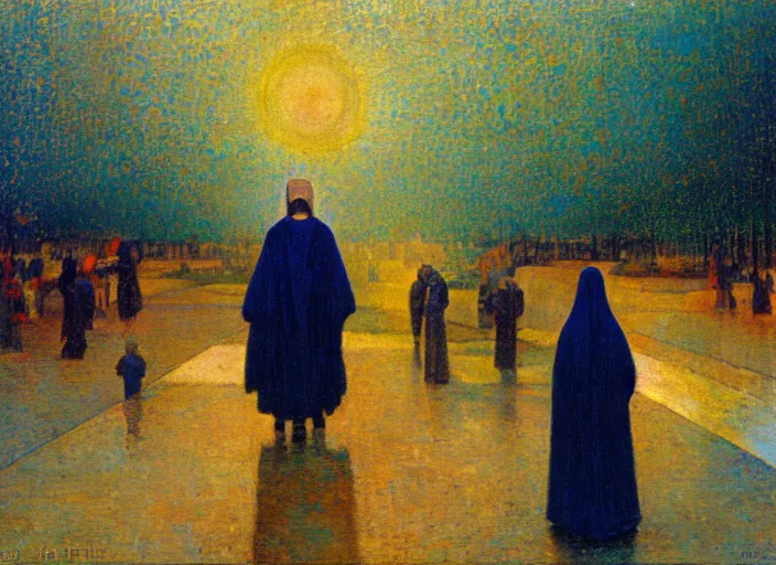 Prompt: an intersection where every street in the world meets, surreal religious painting by minerva teichert and john harris, oil on canvas, impasto,