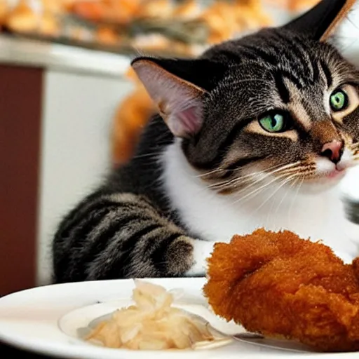 Prompt: a cat made from deep fried chicken