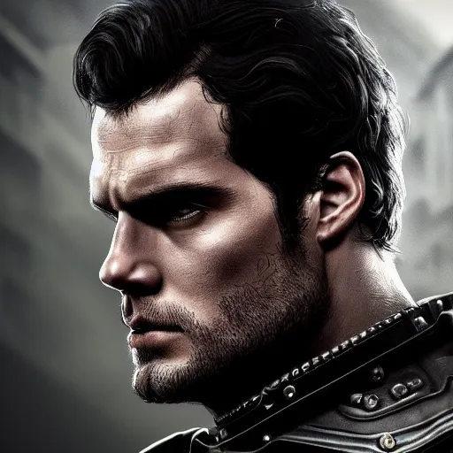 Image similar to henry cavill portrait, dystopia core, apocalyptic, armor, warrior, dramatic, sharp focus, fiction, neon, fantasy, hyper detailed, digital art, trending in artstation, cinematic lighting, studio quality, smooth render, unreal engine 5 rendered, octane rendered, art style and nixeu and wlop and krenz cushart