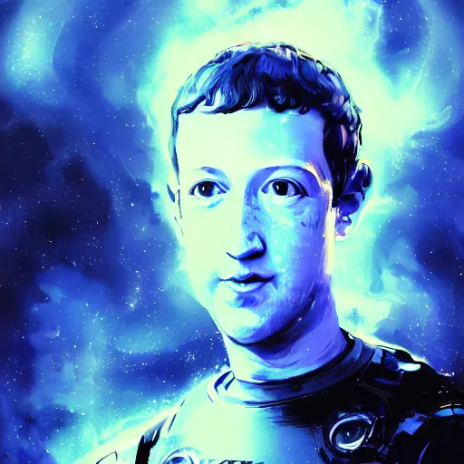 Prompt: highly detailed portrait of an astronaut Mark Zuckerberg by Dustin Nguyen, Akihiko Yoshida, Greg Tocchini, Greg Rutkowski, Cliff Chiang, 4k resolution, nier:automata inspired, bravely default inspired, vibrant but dreary blue, black and white color scheme!!! ((Space nebula background))