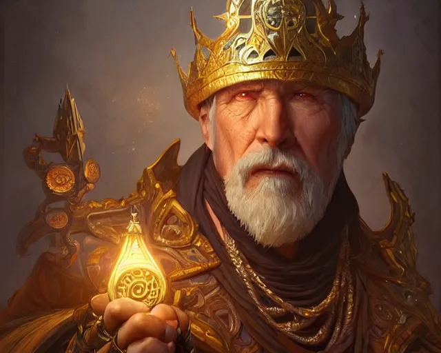 Image similar to old king, deep focus, d & d, fantasy, intricate, elegant, highly detailed, digital painting, artstation, concept art, matte, sharp focus, illustration, hearthstone, art by artgerm and greg rutkowski and alphonse mucha